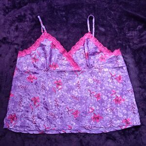 Liz Banks Pink Label Purple Cami Top Camisole Lace FLoral Size XL